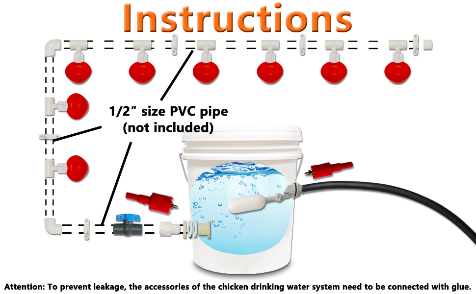 Automatic Chicken Waterer system, 1/2”PVC Tee Fittings