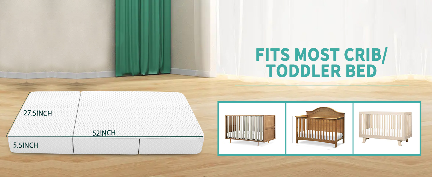 YUGYVOB Crib Mattresses 52.5'' x 27.5'' x 5.5'', Trifold Toddler