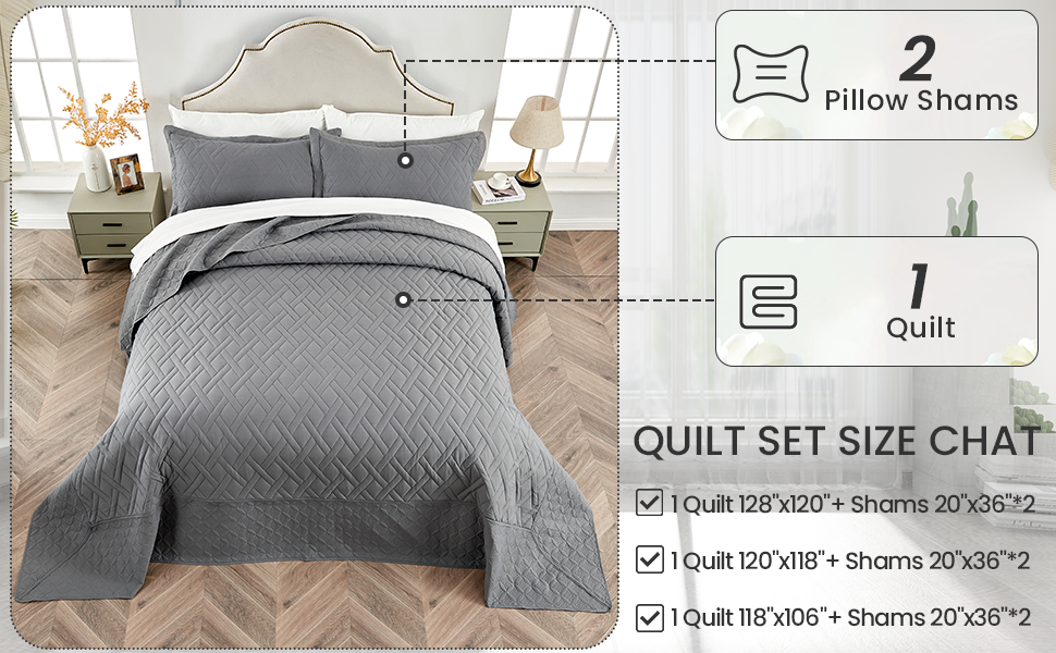 Qucover Oversized King Bedspreads 128x120, 3Piece Soft