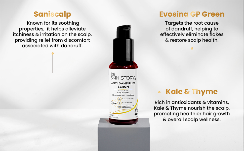 The Skin Story Anti-Dandruff Serum | Clean and Russian-free skulls | Reduces bunch, skull dryness and irritation. Promises healthy hair growth. Saniscalp & Evosina Gp Green | Non-Rasila | All hair types Non-Rasila Sutra quickly leaves the skull fresh and is free from dryness