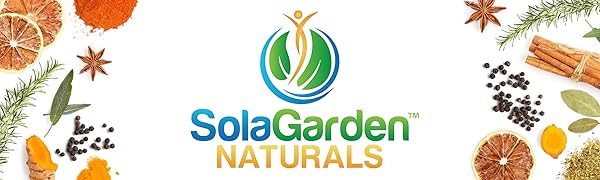 SolaGarden Naturals Logo and Banner with natural herbs.