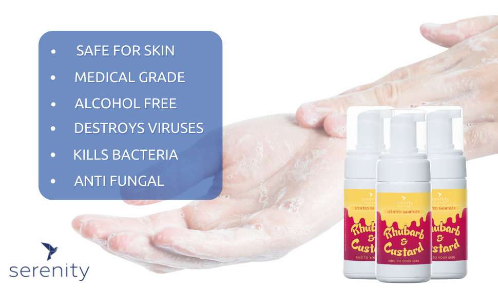 Rhubarb and custard sanitiser foam alcohol free hand sanitiser for kids