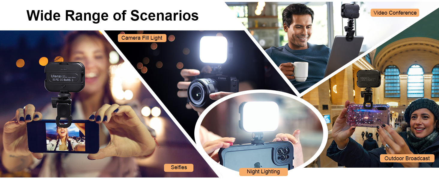 ULANZI VL100X Selfie Light Phone Clip, LED Video Camera