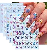 6Sheets Butterfly Nail Art Stickers Aurora Shell Butterfly Nail Decals Self Adhesive Butterflies ...