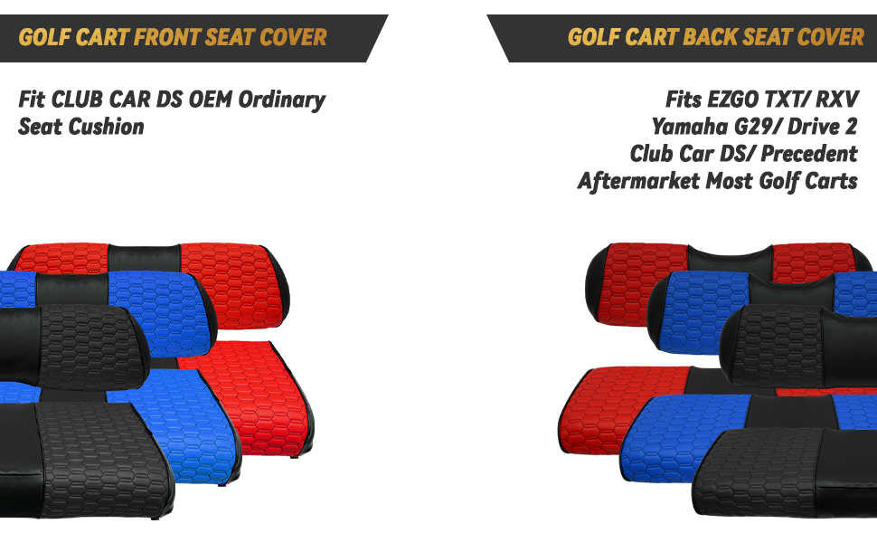 HANGKUNNEE Club Car DS Seat Cover, Golf Cart Front Seat Cover with Storage Pockets