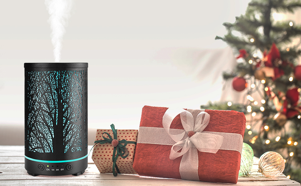 INRORANS Matte Black Metal Tree 200ml Essential Oil Diffuser