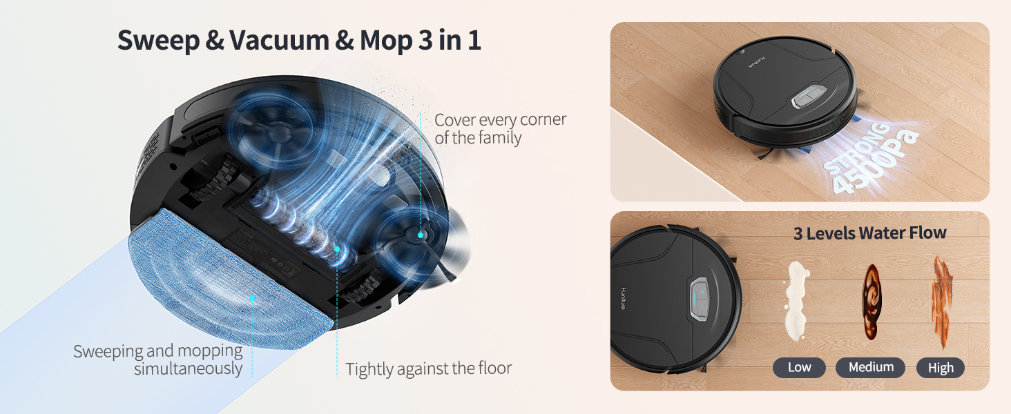 HONITURE Robot Vacuum Cleaner with Mop, 4500Pa Ultra Strong Suction