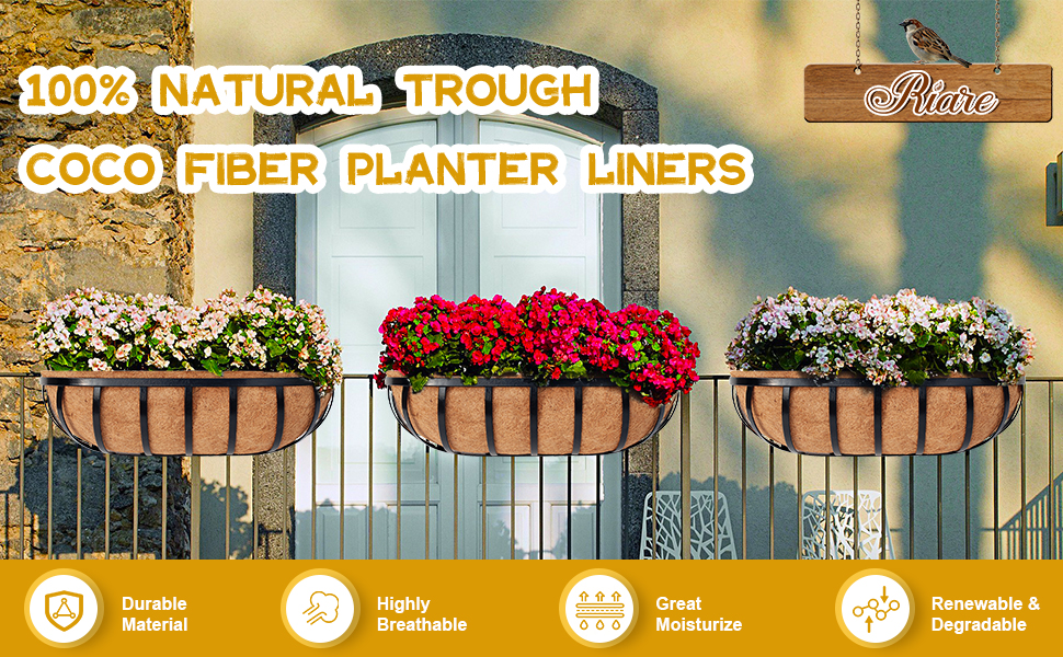 Riare 4 Pack 36 Inch Trough Coco Coir Liners for Planters, PreFormed Coconut Coir