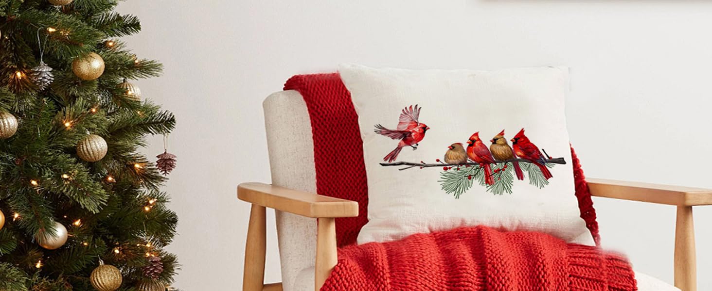 ARGOOFG Christmas Pillow Covers 18x18 Inch Cardinal Birds