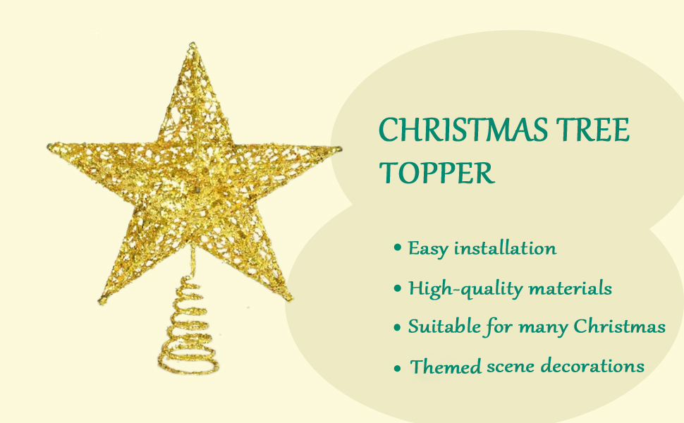 Gold Star Topper 20cm Tree Topper Star for Top of Christmas Tree Topper