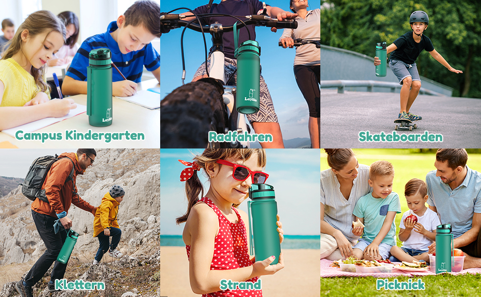 Luyiilo Trinkflasche Kinder Auslaufsicher 500 ml, BPA-Frei Trinkflasche