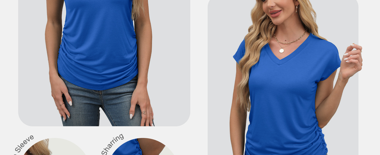 WIHOLL T Shirts for Women V Neck Summer Tops Cap Sleeve Basic Tshirts Loose Fit Casual Tees WTS9175