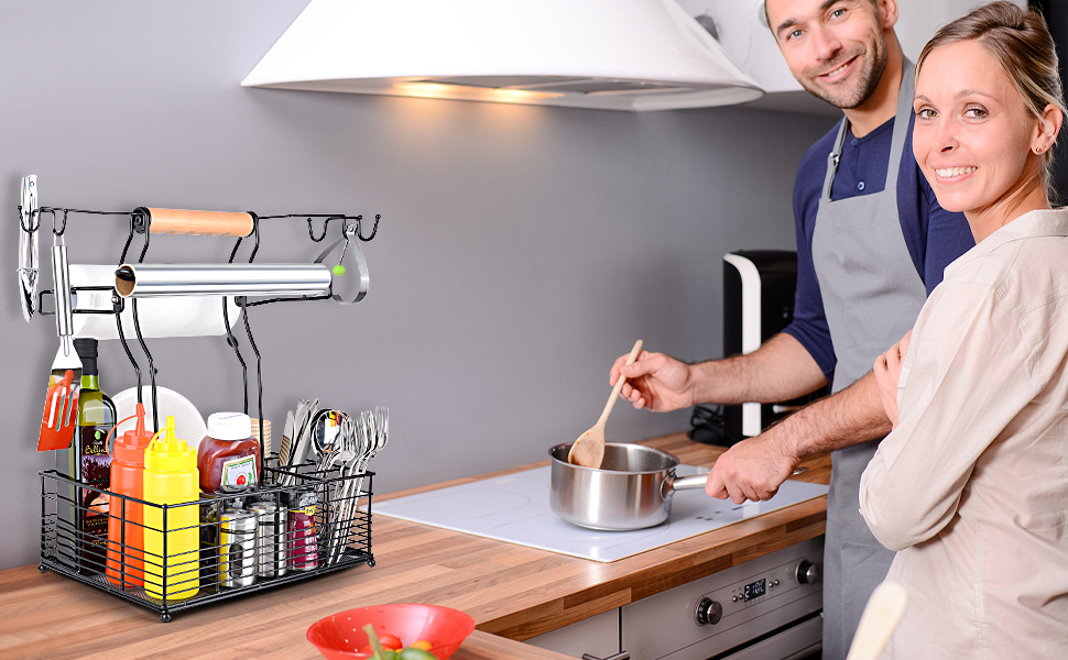 KOSTBAR Metal Grill Caddy, Picnic Condiment Caddy, BBQ