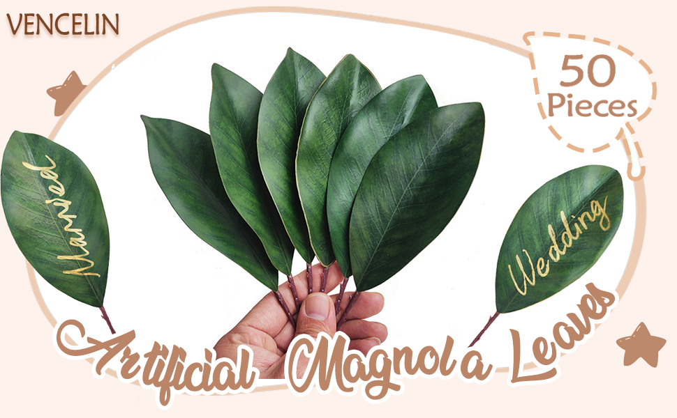 VENCELIN 50Pcs Artificial Magnolia LeavesFake Green