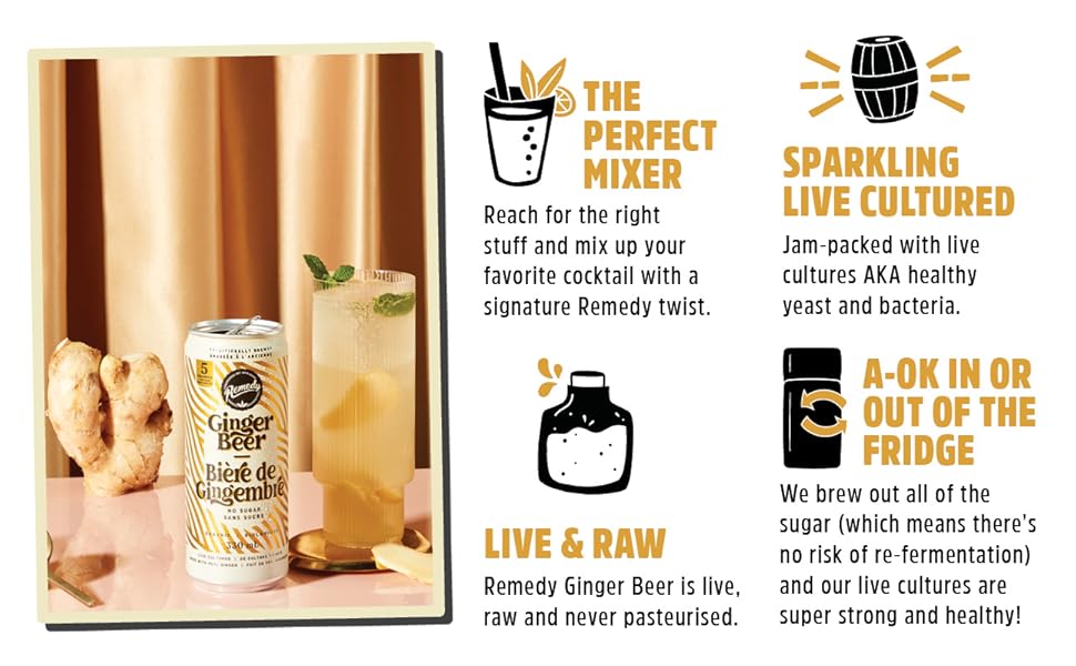 Remedy Ginger Beer Sugar Free, Low Calorie Mixer Drink Non Alcoholic & Made With Real Ginger