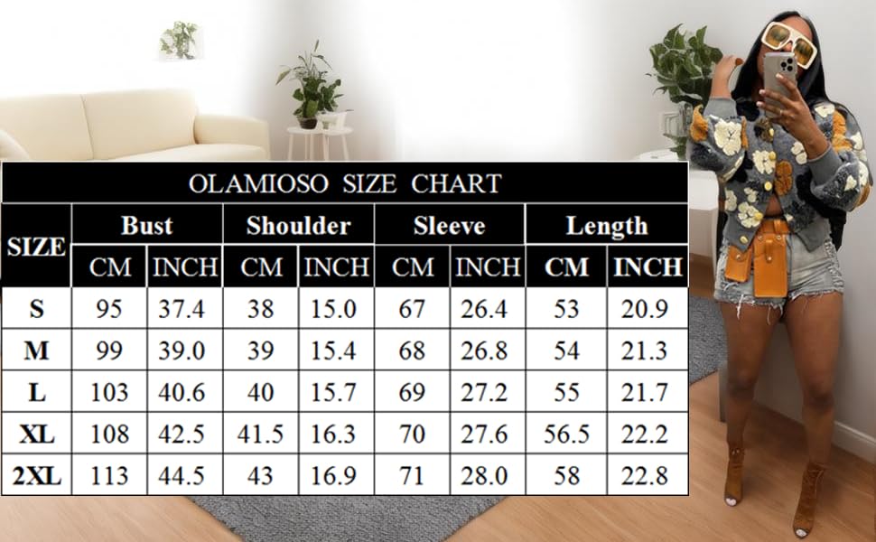 Women Cropped Bomber Jacket Fleece 3D Flower Print Button Down Long Puff Sleeve Coat Outwear