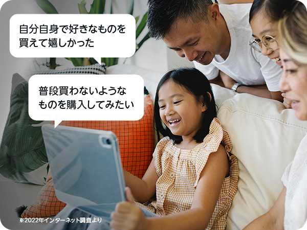 自分自身で好きなものを買えて嬉しかった、普段買わないようなものを購入してみたい、などのカスタマーからの声があります。
