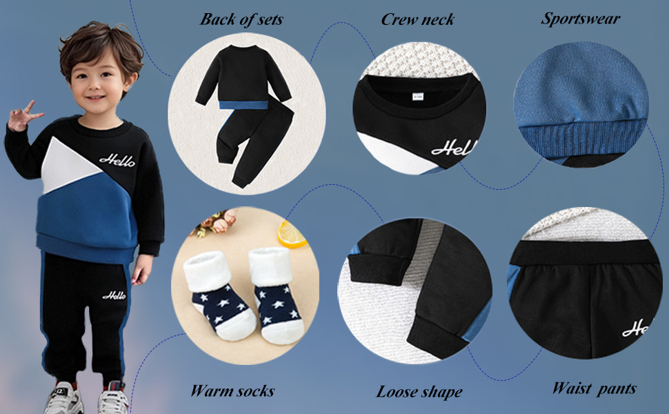 Toddler Boy Clothes Color Block Sweatshirt and Casual Pants Fall Winter Outfits