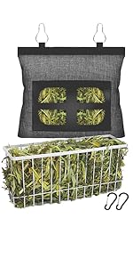 Rabbit PATIKIL Bag, 2 Pack Oxford Cloth Guinea Pig Hanging 2 Holes Feeding Hay Holder Storage With 4 Metal Hooks For Small Animals Black Hay Feeder