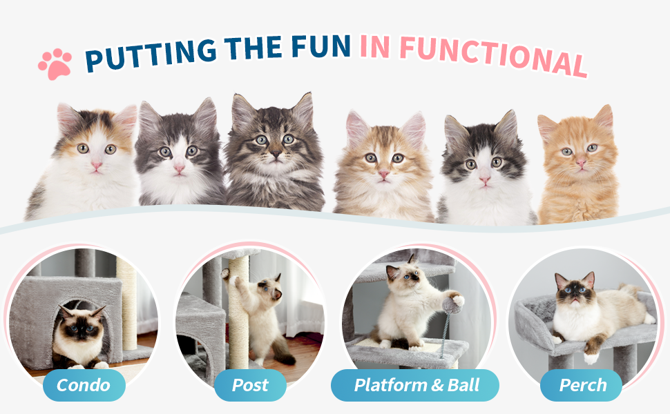 Made4Pets Cat Tree, Carpet Cat Tower Grey for Indoors Cats