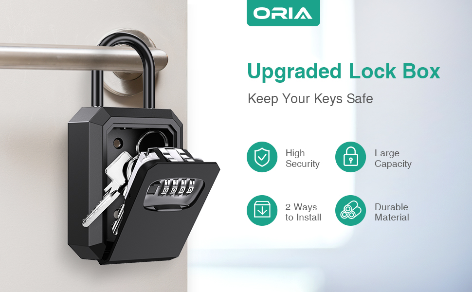 ORIA Key Lock Box, [Upgraded] 4 Digit Combination Lock Box with Shackle