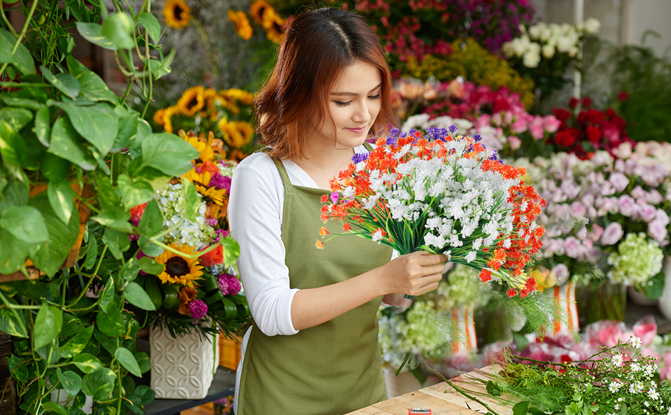 Quathech Artificial Flowers for Outdoors 10PCS Plastic UV Resistant