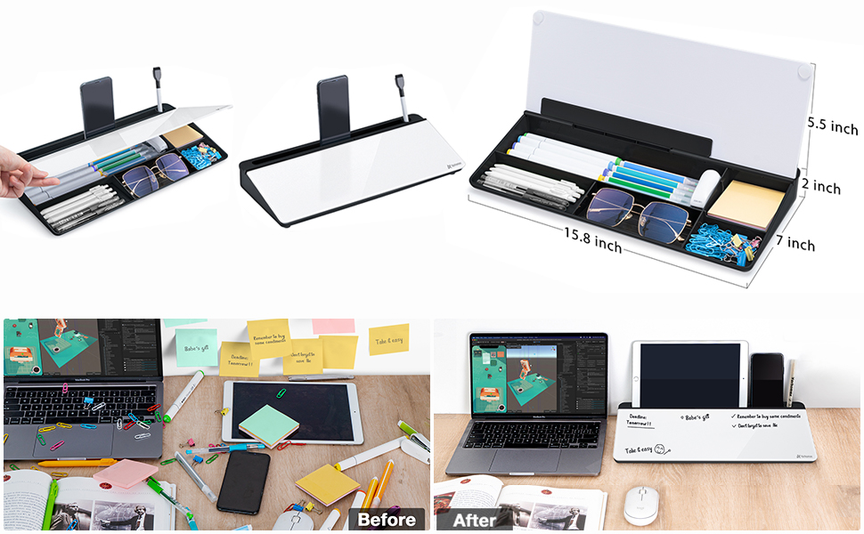 Varhomax Desktop Dry Erase Whiteboard Glass Board Black and White