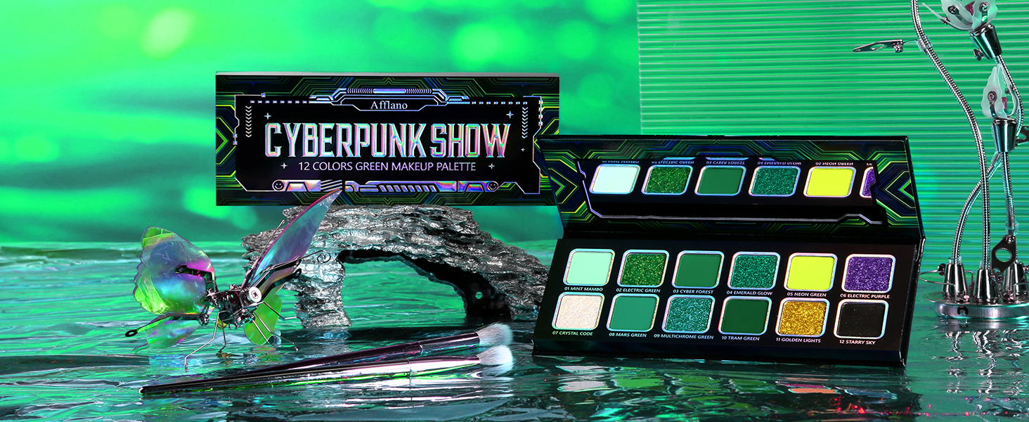 Afflano Multichrome Green Eyeshadow Palette, Matte Shimmery Green Glitter Eyeshadow Green Eye Makeup