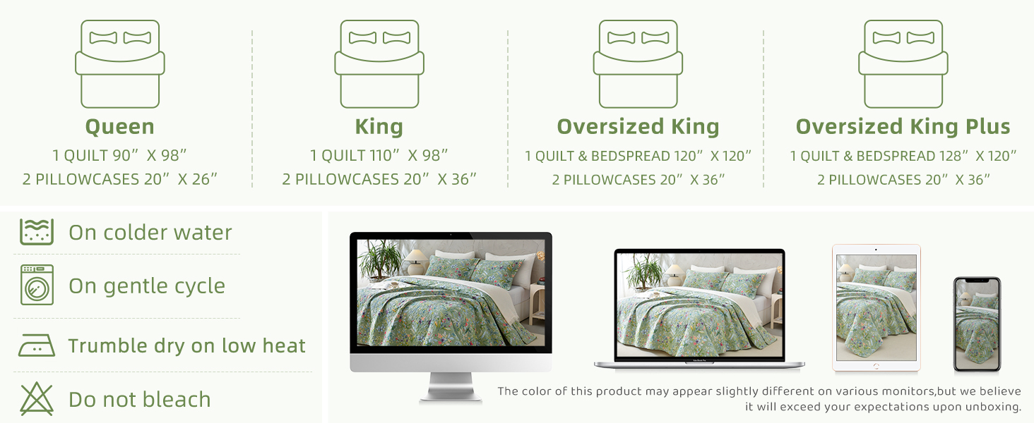 QSH Green Floral Quilt Oversized King Bedding Set for Couple
| 100% Cotton Extra Wide Green Floral Quilt Coverlet Ki Bf2c0634 E3c5 45ac B835 9f06629a7387. CR0,0,1464,600 PT0 SX1464 V1