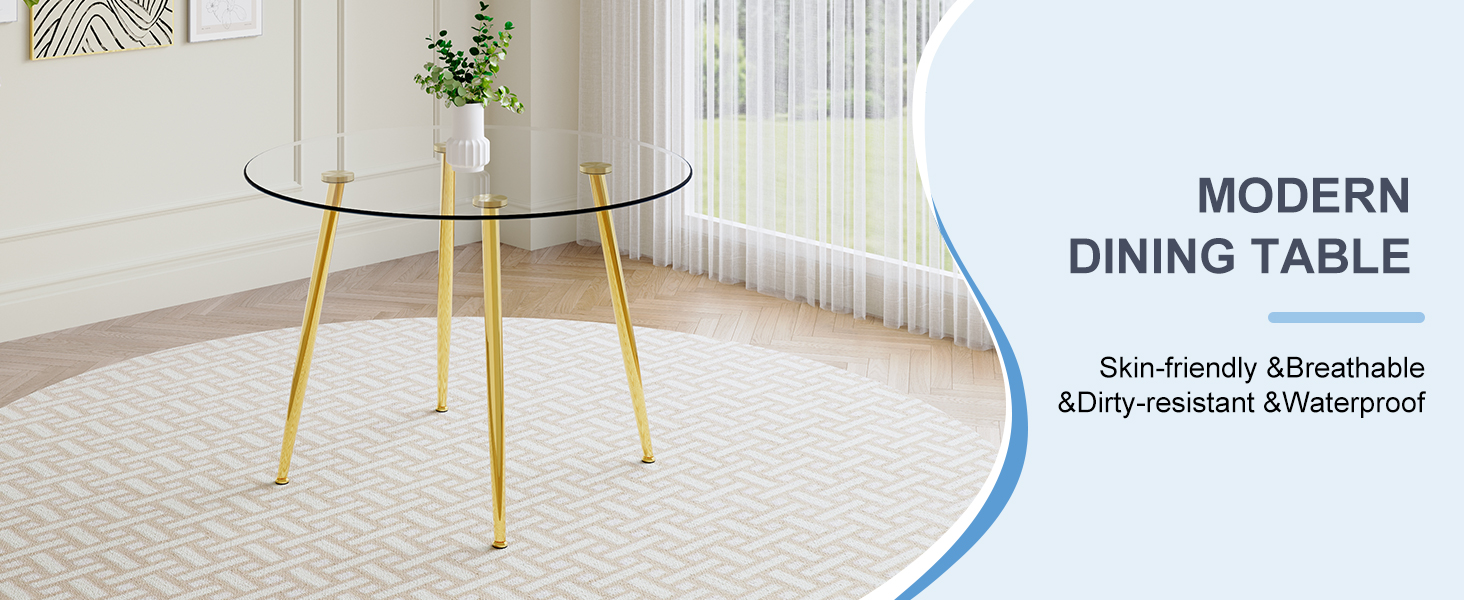 FURNITO Round Glass Dining Table for 46, 42" Modern