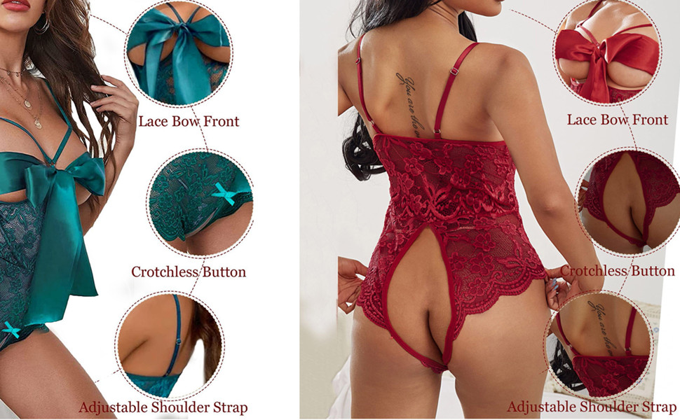 Sexy Lace Bowknot See Through Teddy Babydoll Bodysuit