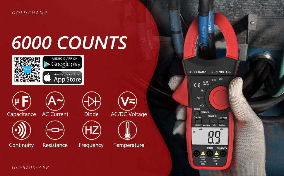 Digital Clamp Meter TrueRMS Multimeter 6000C W/Phone APP, AC/DC