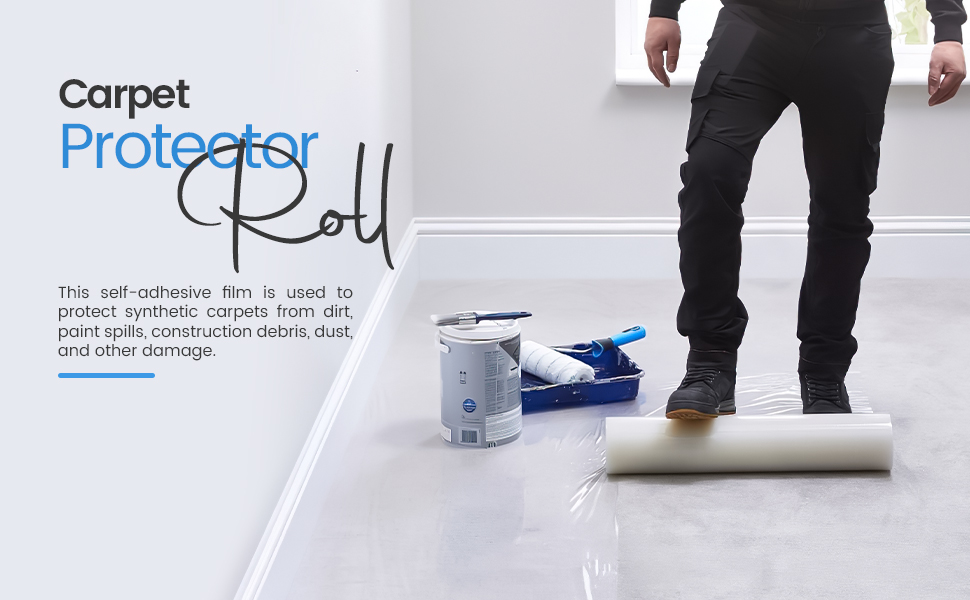 WINSOME Extra Thick 90 Micron Clear Carpet Protector Film Strong Self Adhesive Roll Floor
