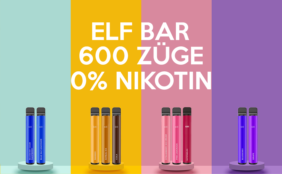 Elfbar 600 Lemon Tart Shisha - Nikotinfreie E Zigaretten mit 600 Zügen - TPD konforme ...