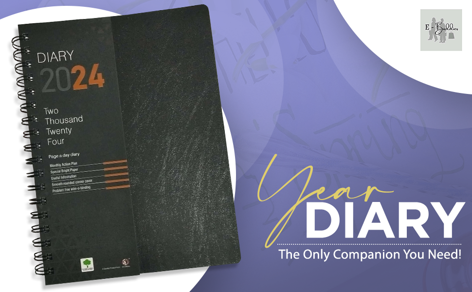 E Buddies 2025 calendar year diary with wiro spiral binding for