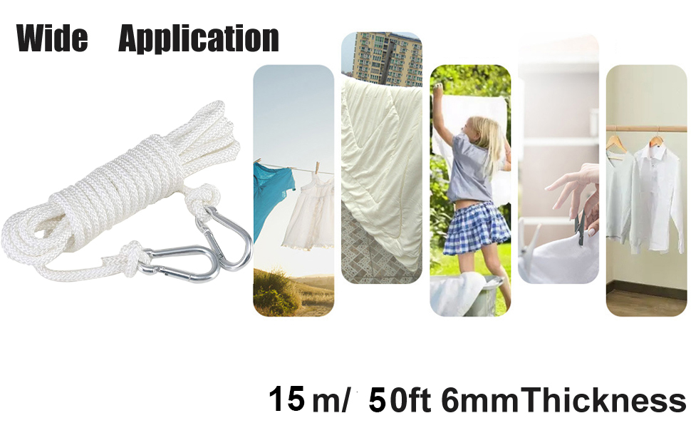 15M/50Ft Washing Lines Rope 6mm Nylon Rope Multifunction Rope with
