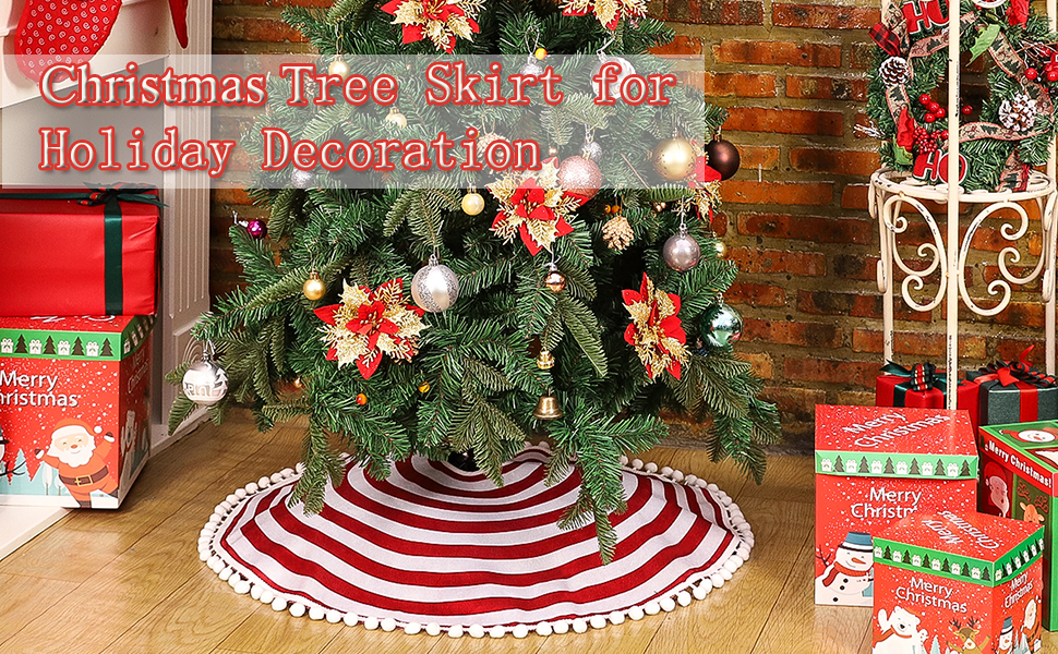 Red and white striped christmas tree skirt Clearance