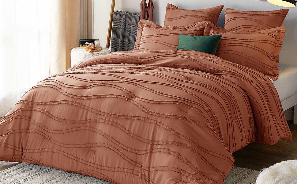 Gemarwel Rust Boho Comforter Sets Queen Size 3 Piece