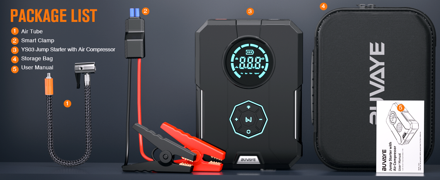 BUVAYE Car Jumper Battery Pack 2000A, 6 in 1 Jump Starter