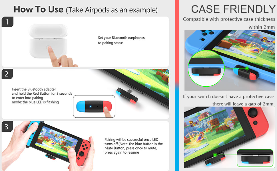 Bluetooth Adapter for Switch/Switch Lite/PS4/PS5/PC/TV/Laptop, BT 5.0