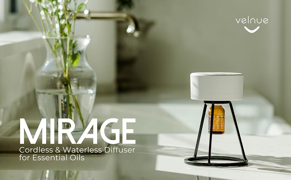 VELNUE Waterless & Cordless Diffuser for Essential Oils 35hr Runtime on Rechargeable Battery