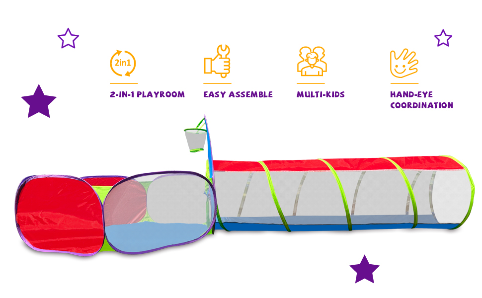 2 in 1 Pop Up Play Tent and Tunnel, Fun Playhouse for