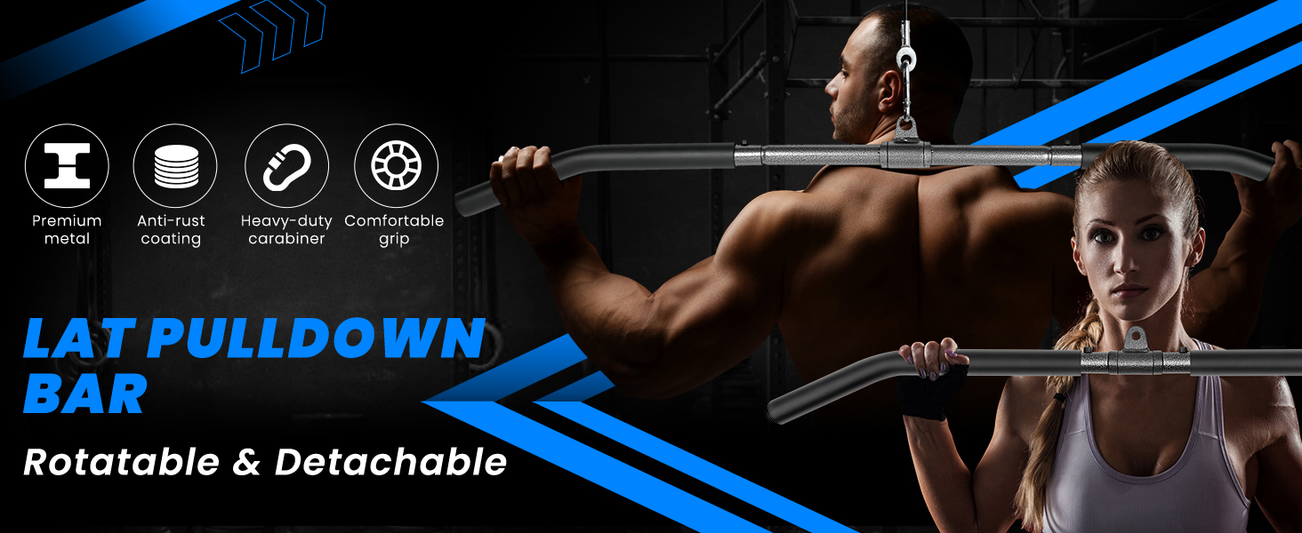 LAT Pulldown Bar with Full Wrapped, Detachable LAT Pulldown Attachments