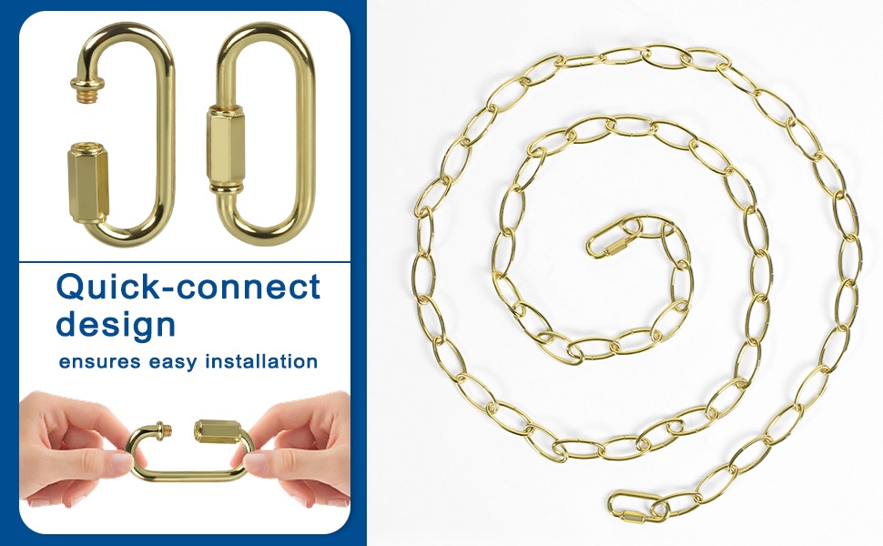 6FT Bright Gold Finish Chandelier Chain, Adjustable 72 Inches