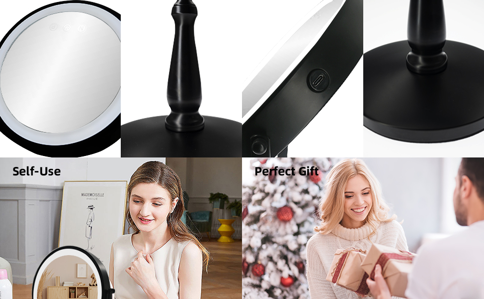 WIZCHARK 9" Large Lighted Makeup Mirror, 1X/10X Magnifying Mirror with Lights