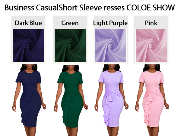 Black Dress for Women Sexy Round Neck Short Sleeve Midi