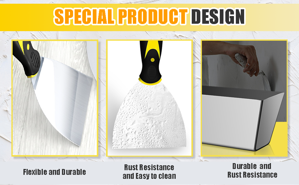 Putty Knife Set, 8 Piece Drywall Hand Tool Kit with Stainless Steel