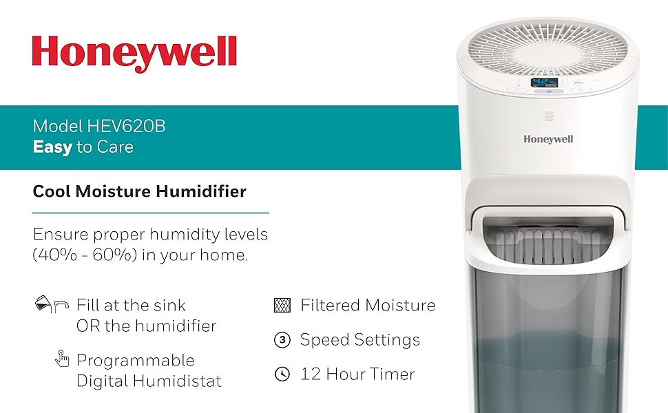 Honeywell Top Fill Tower Humidifier with Digital Humidistat White Auto