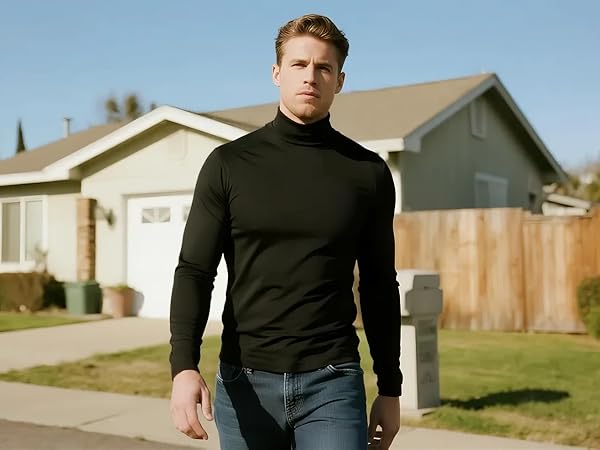 RGJU Mens Mock Turtleneck Long Sleeve Shirts, Mock Neck