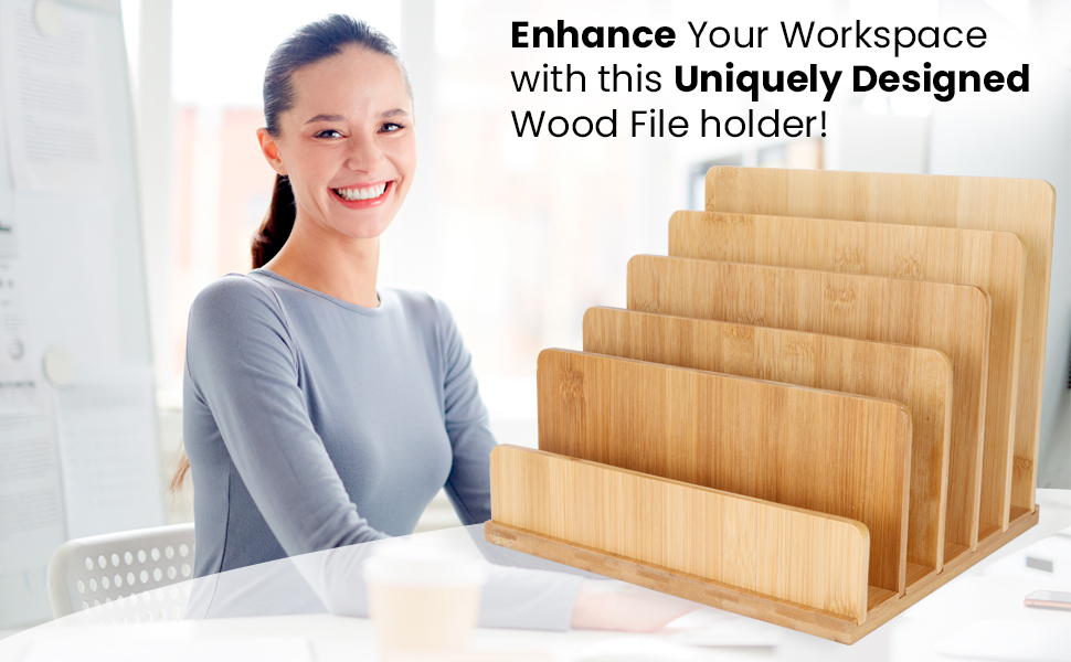 Bamboo File Organizer for Desk Laptop Wooden Desktop